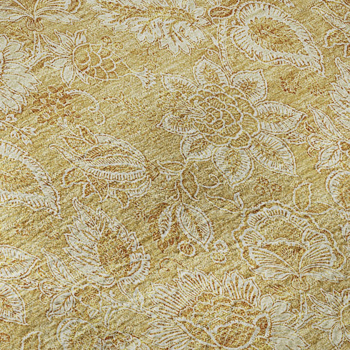 9' X 12' Gold And Wheat Floral Washable Area Rug With UV Protection
