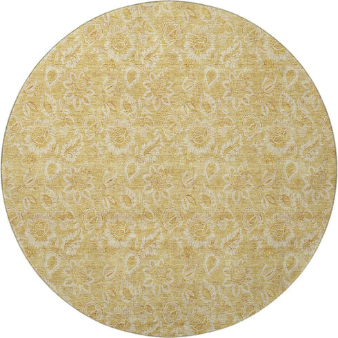 9' X 12' Gold And Wheat Floral Washable Area Rug With UV Protection
