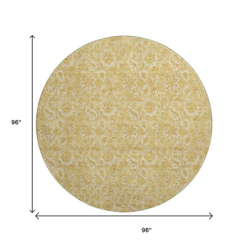 9' X 12' Gold And Wheat Floral Washable Area Rug With UV Protection