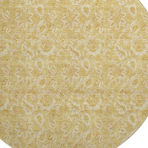 9' X 12' Gold And Wheat Floral Washable Area Rug With UV Protection