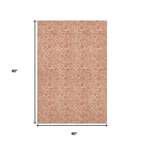 9' X 12' Salmon And Ivory Floral Washable Area Rug With UV Protection