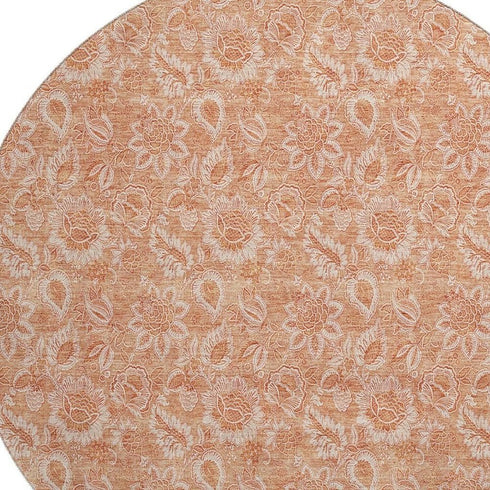 9' X 12' Salmon And Ivory Floral Washable Area Rug With UV Protection