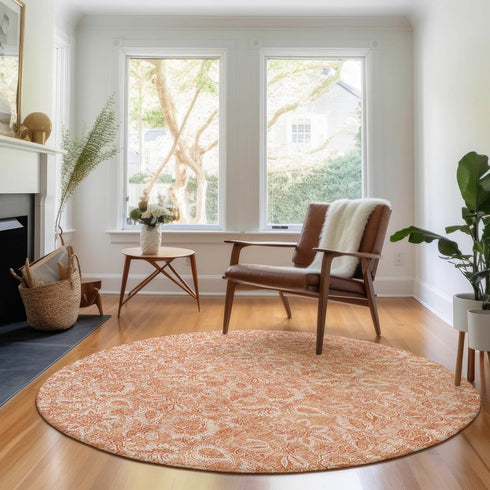9' X 12' Salmon And Ivory Floral Washable Area Rug With UV Protection