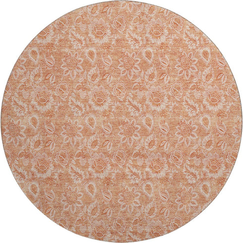 9' X 12' Salmon And Ivory Floral Washable Area Rug With UV Protection