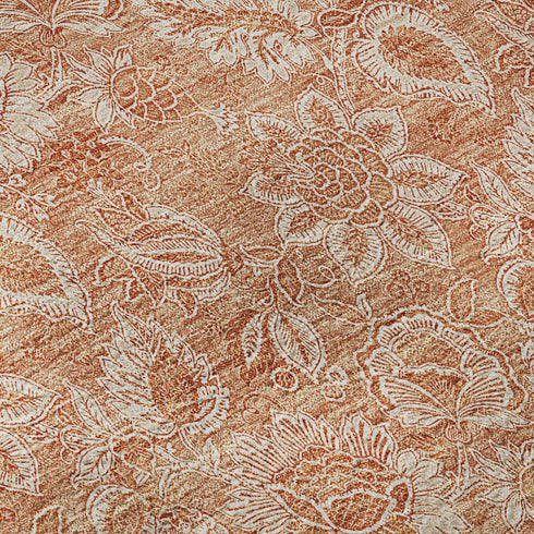 9' X 12' Salmon And Ivory Floral Washable Area Rug With UV Protection
