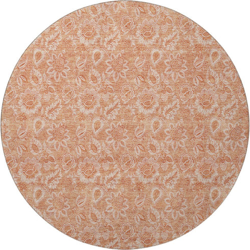 9' X 12' Salmon And Ivory Floral Washable Area Rug With UV Protection