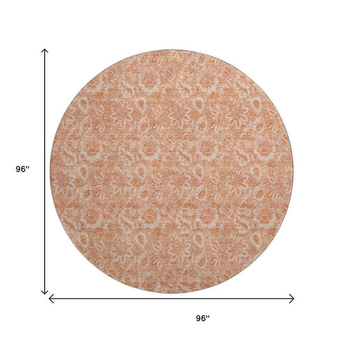 9' X 12' Salmon And Ivory Floral Washable Area Rug With UV Protection