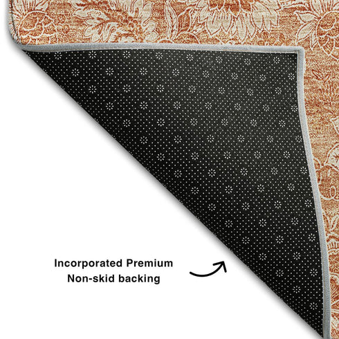 9' X 12' Salmon And Ivory Floral Washable Area Rug With UV Protection
