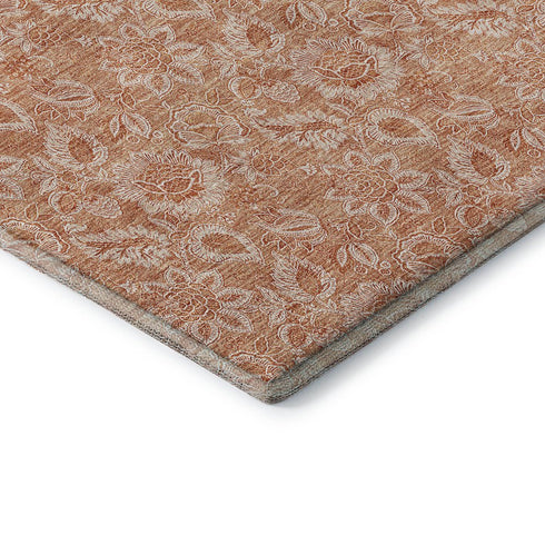 9' X 12' Salmon And Ivory Floral Washable Area Rug With UV Protection