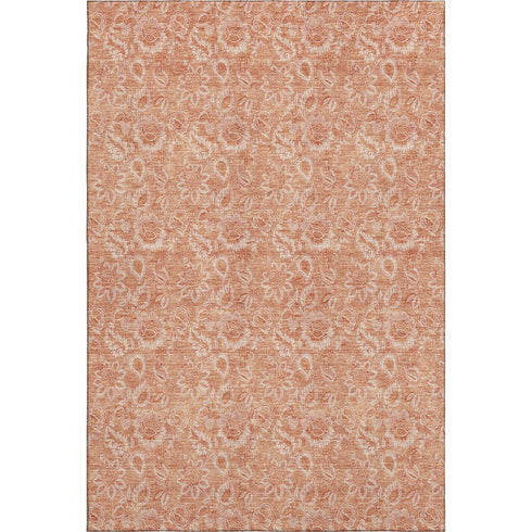 9' X 12' Salmon And Ivory Floral Washable Area Rug With UV Protection