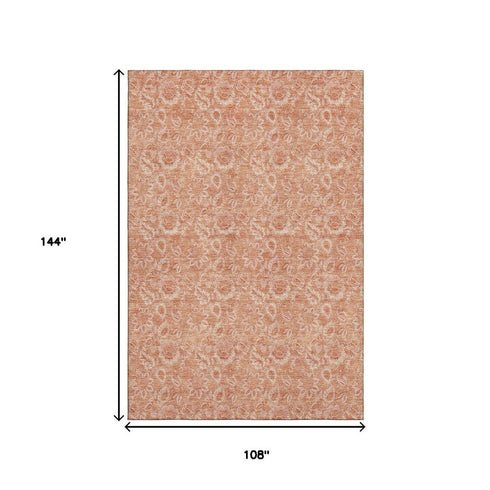 9' X 12' Salmon And Ivory Floral Washable Area Rug With UV Protection