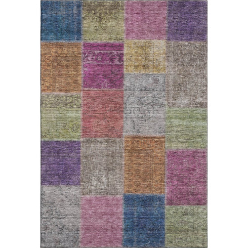9' X 12' Copper Blue And Purple Patchwork Washable Area Rug With UV Protection
