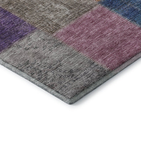 9' X 12' Copper Blue And Purple Patchwork Washable Area Rug With UV Protection