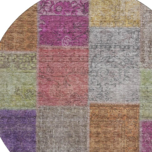 9' X 12' Copper Blue And Purple Patchwork Washable Area Rug With UV Protection