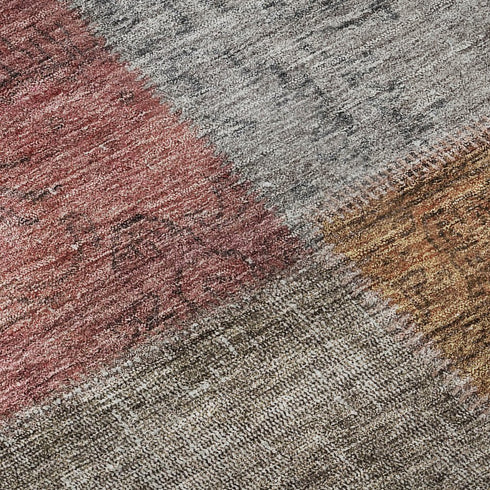 9' X 12' Copper Blue And Purple Patchwork Washable Area Rug With UV Protection