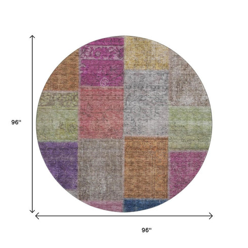 9' X 12' Copper Blue And Purple Patchwork Washable Area Rug With UV Protection