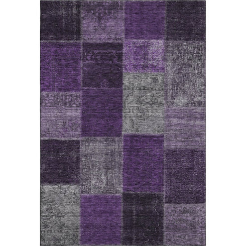 8' X 10' Eggplant Gray And Purple Patchwork Washable Area Rug With UV Protection