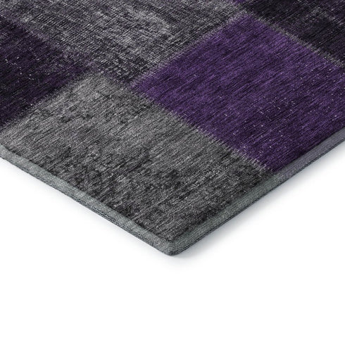 8' X 10' Eggplant Gray And Purple Patchwork Washable Area Rug With UV Protection