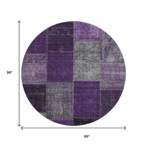 8' X 10' Eggplant Gray And Purple Patchwork Washable Area Rug With UV Protection