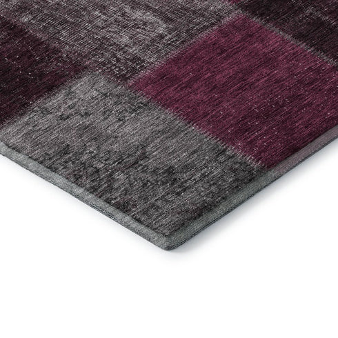 9' X 12' Merlot Gray And Burgundy Patchwork Washable Area Rug With UV Protection
