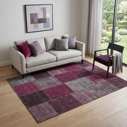 9' X 12' Merlot Gray And Burgundy Patchwork Washable Area Rug With UV Protection