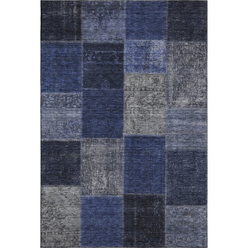 9' X 12' Navy Blue And Gray Patchwork Washable Area Rug With UV Protection