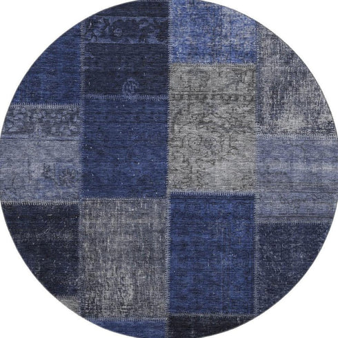 9' X 12' Navy Blue And Gray Patchwork Washable Area Rug With UV Protection