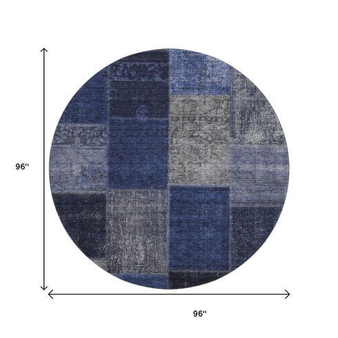 9' X 12' Navy Blue And Gray Patchwork Washable Area Rug With UV Protection
