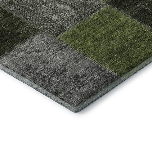 9' X 12' Olive Green And Gray Patchwork Washable Area Rug With UV Protection