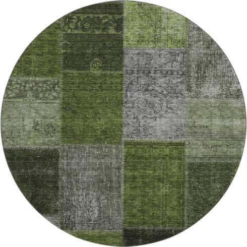 9' X 12' Olive Green And Gray Patchwork Washable Area Rug With UV Protection