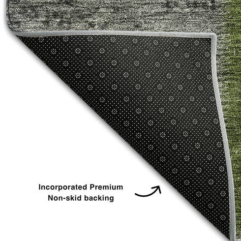 9' X 12' Olive Green And Gray Patchwork Washable Area Rug With UV Protection