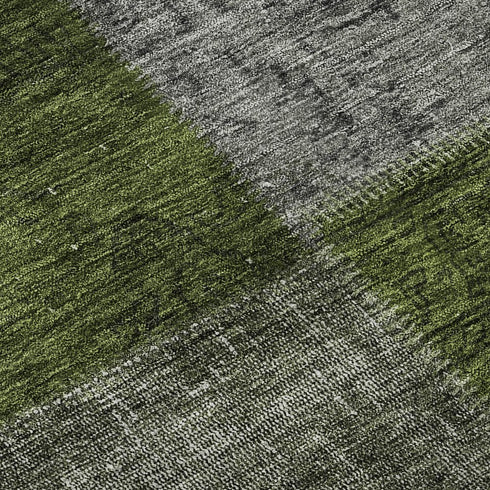 9' X 12' Olive Green And Gray Patchwork Washable Area Rug With UV Protection