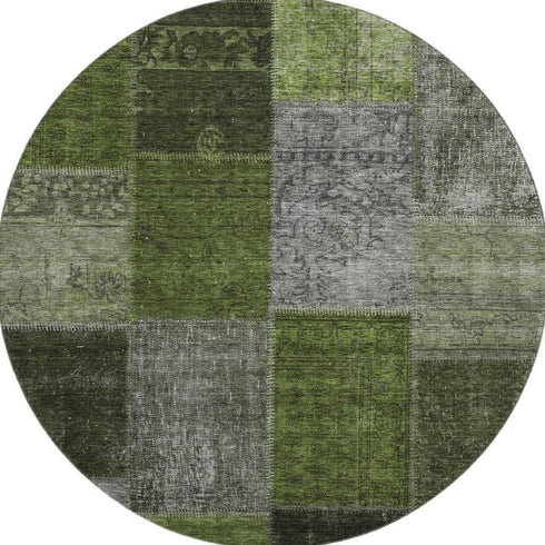 9' X 12' Olive Green And Gray Patchwork Washable Area Rug With UV Protection