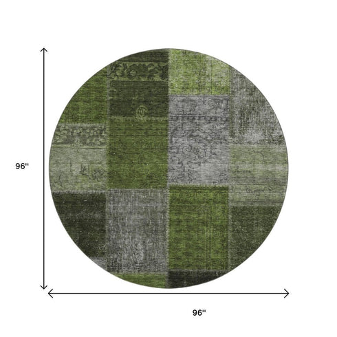 9' X 12' Olive Green And Gray Patchwork Washable Area Rug With UV Protection