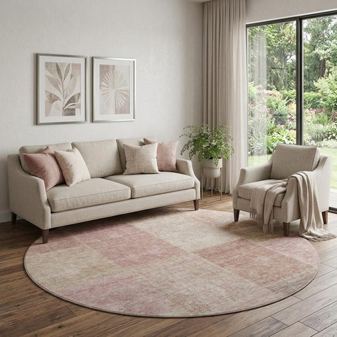 9' X 12' Blush And Beige Patchwork Washable Area Rug With UV Protection