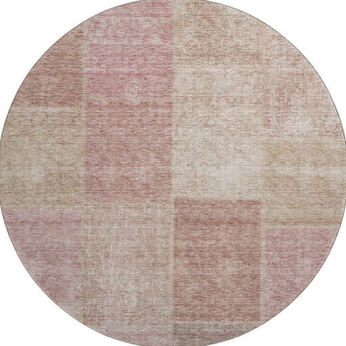 9' X 12' Blush And Beige Patchwork Washable Area Rug With UV Protection