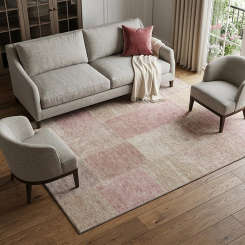 9' X 12' Blush And Beige Patchwork Washable Area Rug With UV Protection
