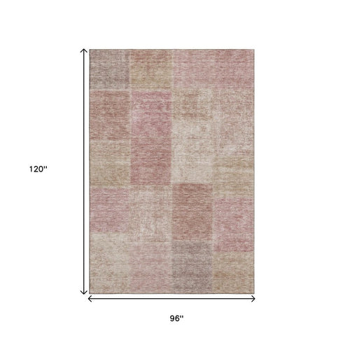 9' X 12' Blush And Beige Patchwork Washable Area Rug With UV Protection