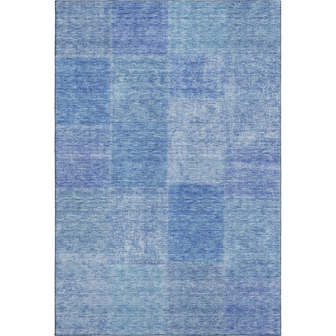 9' X 12' Denim Blue And Ivory Patchwork Washable Area Rug With UV Protection