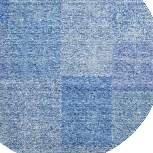 9' X 12' Denim Blue And Ivory Patchwork Washable Area Rug With UV Protection