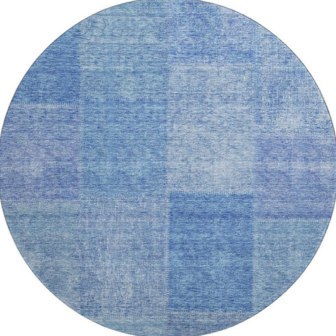9' X 12' Denim Blue And Ivory Patchwork Washable Area Rug With UV Protection