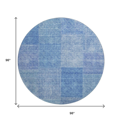 9' X 12' Denim Blue And Ivory Patchwork Washable Area Rug With UV Protection