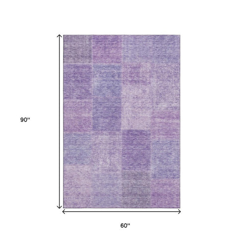 9' X 12' Lavender And Purple Patchwork Washable Area Rug With UV Protection