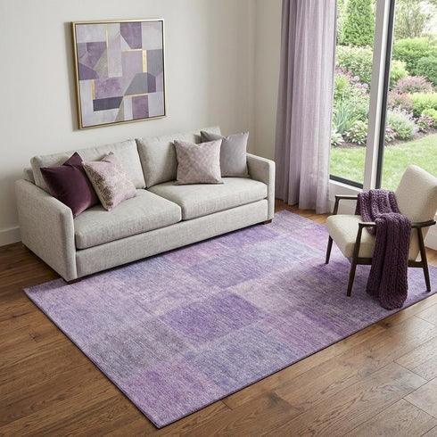 9' X 12' Lavender And Purple Patchwork Washable Area Rug With UV Protection
