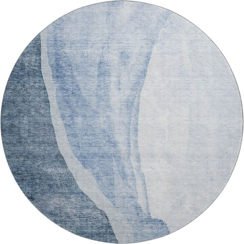 9' X 12' Blue And Ivory Abstract Washable Area Rug With UV Protection
