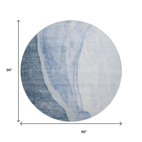 9' X 12' Blue And Ivory Abstract Washable Area Rug With UV Protection