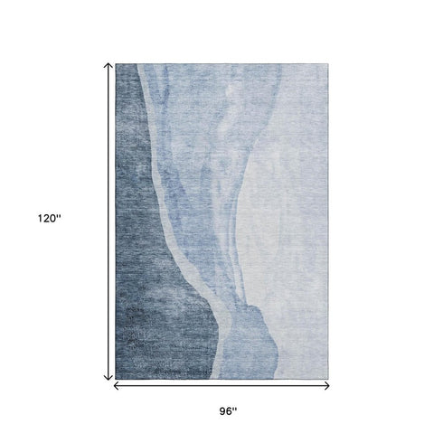 9' X 12' Blue And Ivory Abstract Washable Area Rug With UV Protection