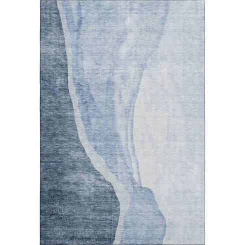 9' X 12' Blue And Ivory Abstract Washable Area Rug With UV Protection
