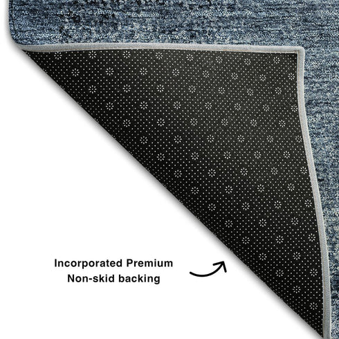 9' X 12' Blue And Ivory Abstract Washable Area Rug With UV Protection