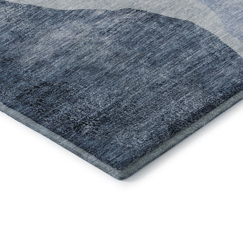 9' X 12' Blue And Ivory Abstract Washable Area Rug With UV Protection